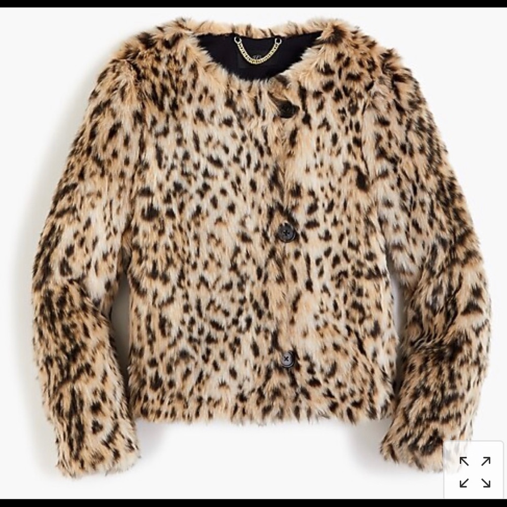 JCrew faux fur Snow Leopard Crop Jacket